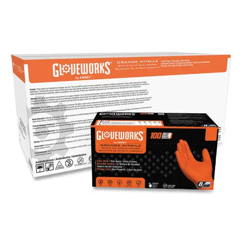 Heavy-Duty Industrial Nitrile Gloves, Powder-Free, 8 Mil, Xx-Large, Orange, 100 Gloves/Box, 10 Boxes/Carton 1