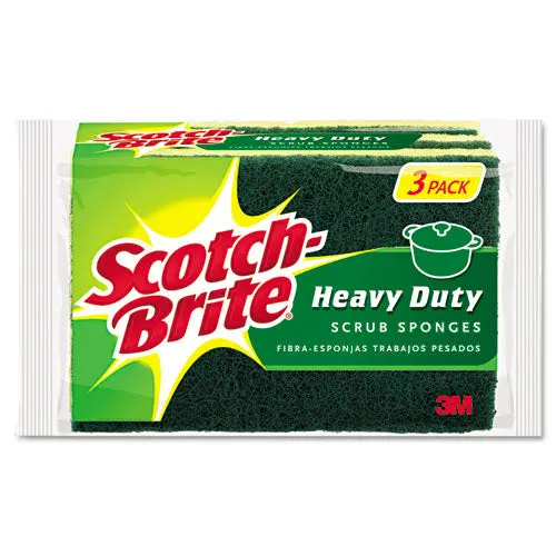 Heavy-Duty Scrub Sponge, 4 1-2 X 2 7-10 X 3-5 Green-Yellow, 3-Pack 1