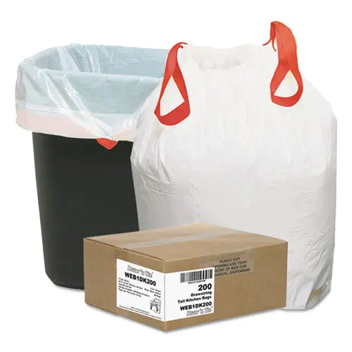 Heavy-Duty Trash Bags, 13 Gal, 0.9 Mil, 24.5" X 27.38", White, 200-Box 1