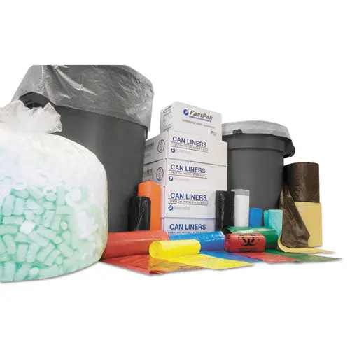 High-Density Interleaved Commercial Can Liners, 60 Gal, 12 Microns, 38" X 60", Black, 200-Carton 1