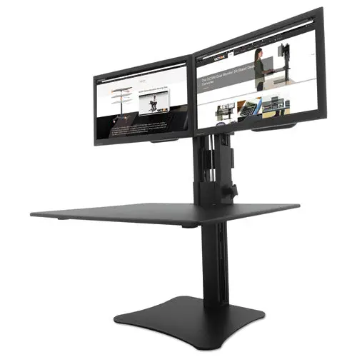 High Rise Dual Monitor Standing Desk Workstation, 28" X 23" X 10.5" To 15.5", Black 1