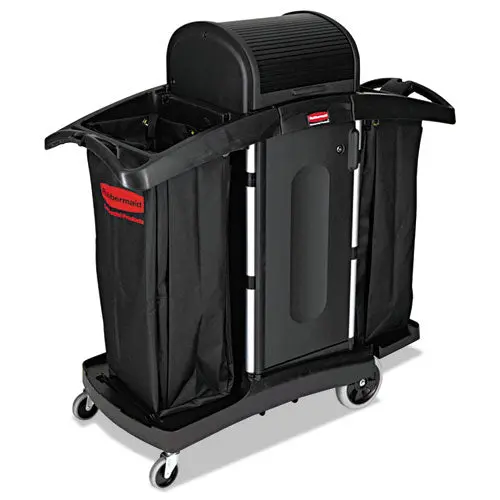 High-Security Housekeeping Cart, Two-Shelf, 22W X 51.75D X 53.5H, Black-Silver 1
