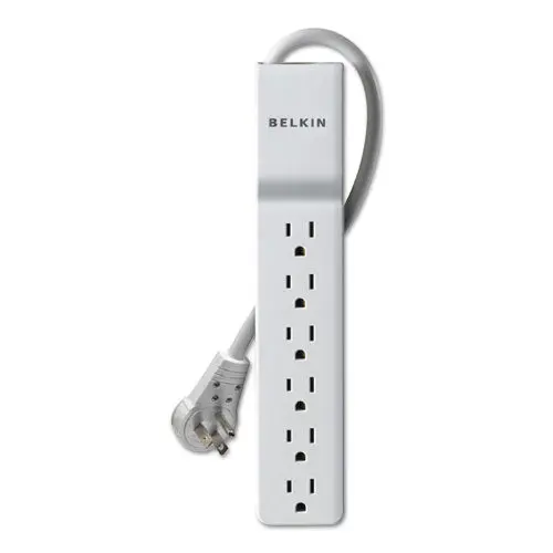 Home-Office Surge Protector W-Rotating Plug, 6 Outlets, 6 Ft Cord, 720J, White 1