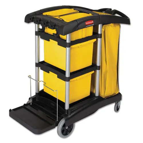 Hygen M-Fiber Healthcare Cleaning Cart, 22W X 48.25D X 44H, Black-Yellow-Silver 1