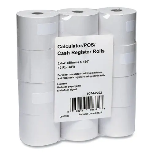 Impact Bond Paper Rolls, 2.25" X 150 Ft, White, 12-Pack 1