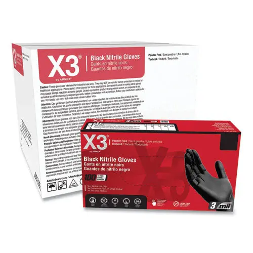Industrial Nitrile Gloves, Powder-Free, 3 Mil, 2X-Large, Black, 100/Box, 10 Boxes/Carton 1