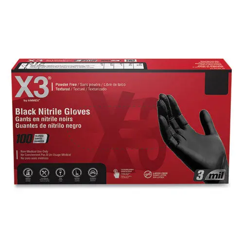 Industrial Nitrile Gloves, Powder-Free, 3 Mil, Small, Black, 100/Box, 10 Boxes/Carton 1