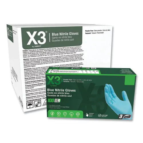 Industrial Nitrile Gloves, Powder-Free, 3 Mil, X-Large, Blue, 100/Box, 10 Boxes/Carton 1