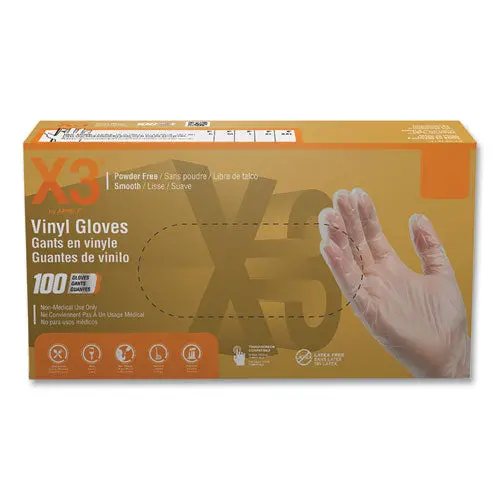 Industrial Vinyl Gloves, Powder-Free, 3 Mil, X-Large, Clear, 100/Box, 10 Boxes/Carton 1
