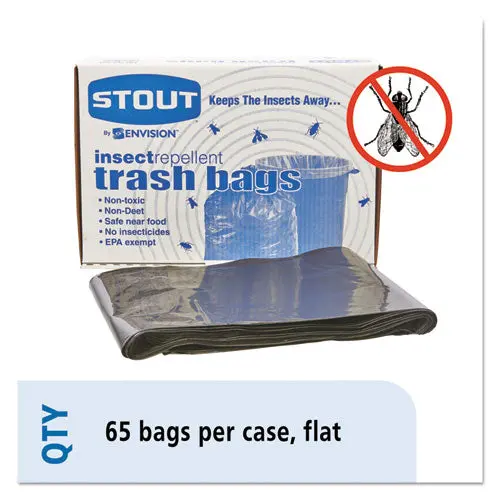 Insect-Repellent Trash Bags, 55 Gal, 2 Mil, 37" X 52", Black, 65-Box 1