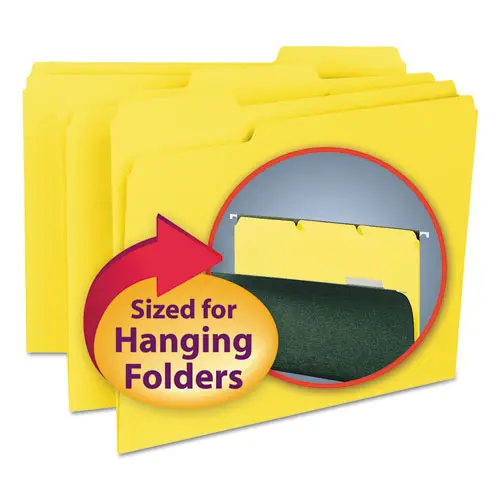 Interior File Folders, 1-3-Cut Tabs, Letter Size, Yellow, 100-Box 1
