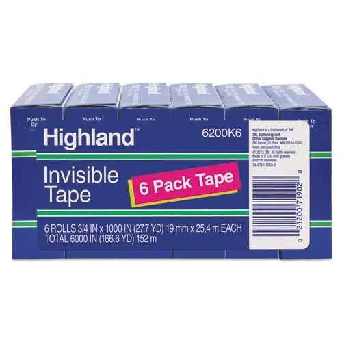 Invisible Permanent Mending Tape, 1" Core, 0.75" X 83.33 Ft, Clear, 6-Pack 1