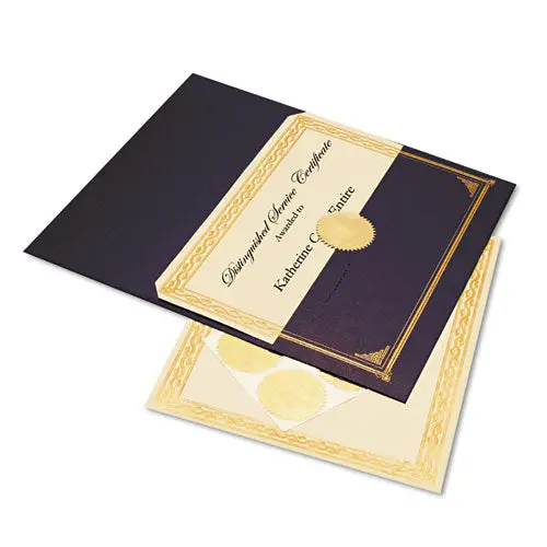 Ivory-Gold Foil Embossed Award Cert. Kit, Blue Metallic Cover, 8-1-2 X 11, 6-Kit 1