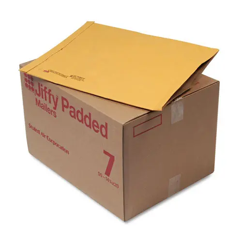 Jiffy Padded Mailer, #7, Paper Lining, Fold Flap Closure, 14.25 X 20, Natural Kraft, 50-Carton 1