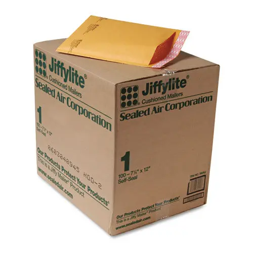 Jiffylite Self-Seal Bubble Mailer, #1, Barrier Bubble Lining, Self-Adhesive Closure, 7.25 X 12, Golden Kraft, 100-Carton 1