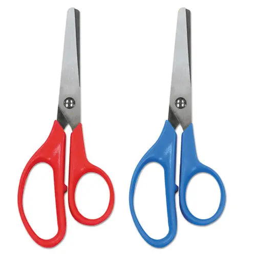 Kids' Scissors, Rounded Tip, 5" Long, 1.75" Cut Length, Assorted Straight Handles, 2-Pack 1