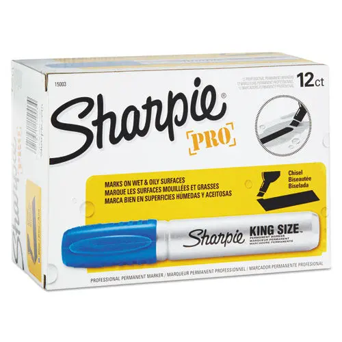King Size Permanent Marker, Broad Chisel Tip, Blue, Dozen 1