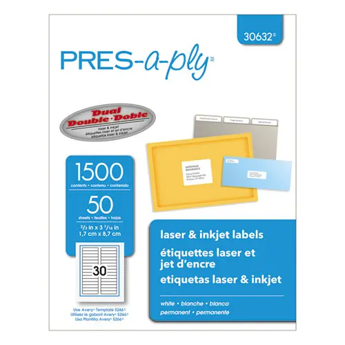 Labels, 0.66 X 3.44, White, 30-Sheet, 50 Sheets-Box 1