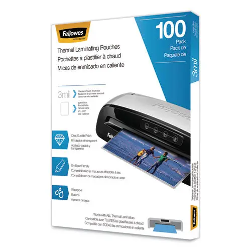 Laminating Pouches, 3 Mil, 9" X 11.5", Gloss Clear, 100-Pack 1