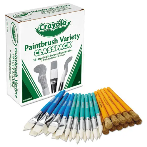 Large Variety Paint Brush Classpack, Natural Bristle-Nylon, Flat-Round, 36-Set 1