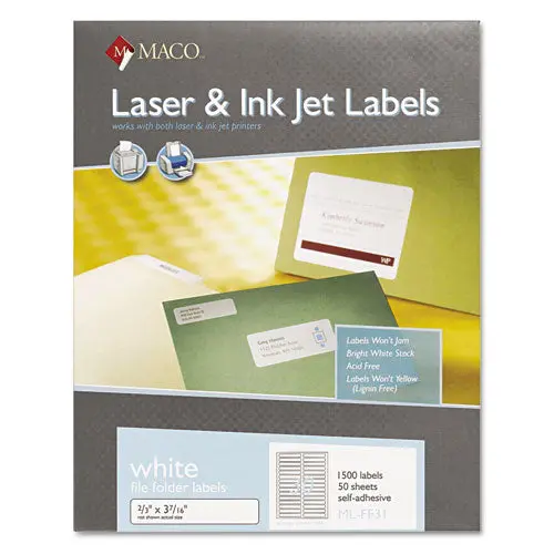 Laser-Inkjet White File Folder Labels, 0.66 X 3.44, White, 30-Sheet, 50 Sheets-Box 1