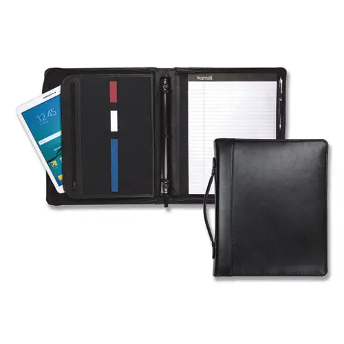 Leather Multi-Ring Zippered Portfolio, Two-Part, 1" Cap, 11 X 13 1-2, Black 1