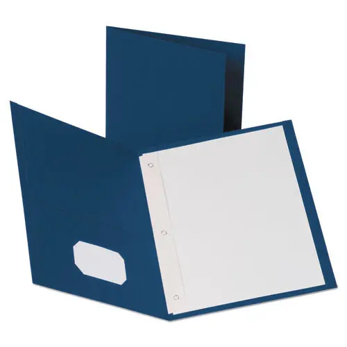 Leatherette Two Pocket Portfolio With Fasteners, 8 1-2" X 11", Blue, 10-Pk 1