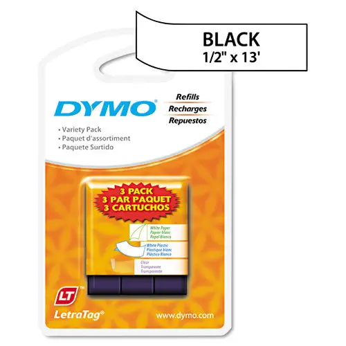 Letratag Paper-Plastic Label Tape Value Pack, 0.5" X 13 Ft, Assorted, 3-Pack 1