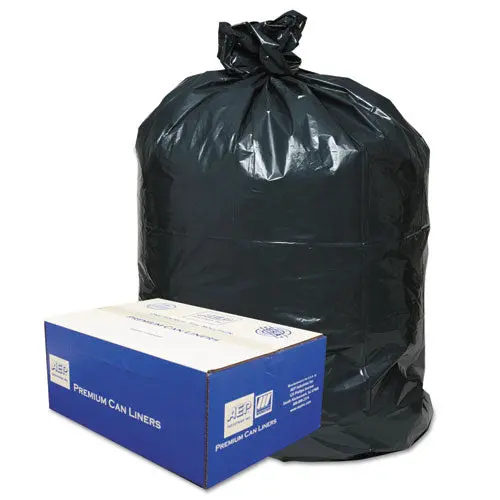 Linear Low-Density Can Liners, 56 Gal, 0.9 Mil, 43" X 47", Black, 100-Carton 1