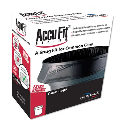 Linear Low Density Can Liners With Accufit Sizing, 23 Gal, 0.9 Mil, 28" X 45", Black, 50-Box 1