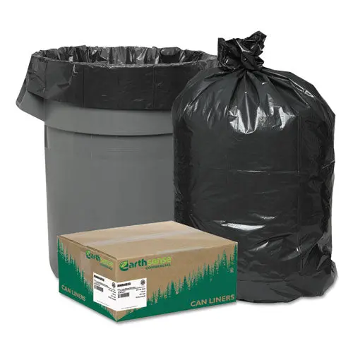 Linear Low Density Recycled Can Liners, 45 Gal, 1.25 Mil, 40" X 46", Black, 100-Carton 1