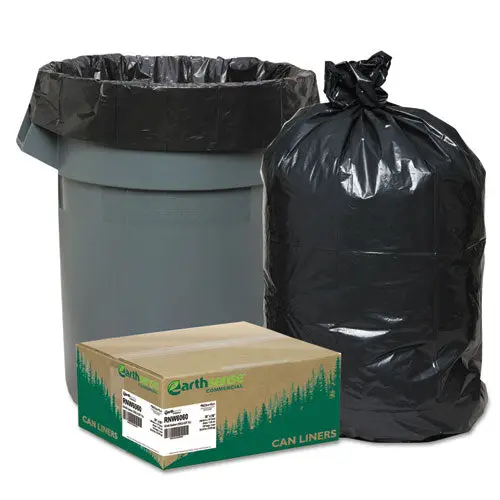 Linear Low Density Recycled Can Liners, 60 Gal, 1.65 Mil, 38" X 58", Black, 100-Carton 1