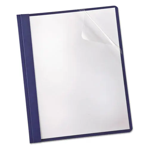 Linen Finish Clear Front Report Cover, 3 Fasteners, Letter, Navy, 25-Box 1