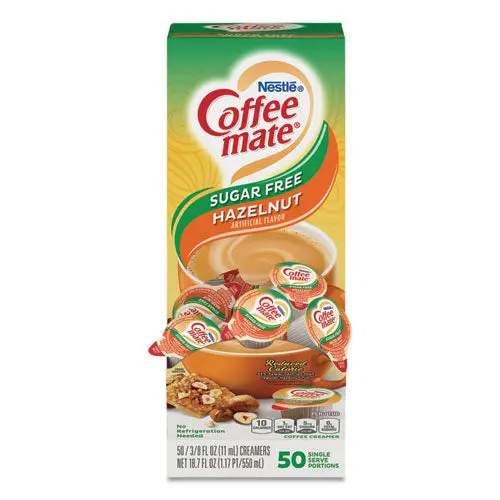 Liquid Coffee Creamer, Sugar-Free Hazelnut, 0.38 Oz Mini Cups, 50-Box 1