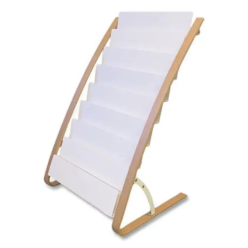 Literature Floor Display Rack, 22.8 X 19.69 X 36.61, White/Woodgrain 1