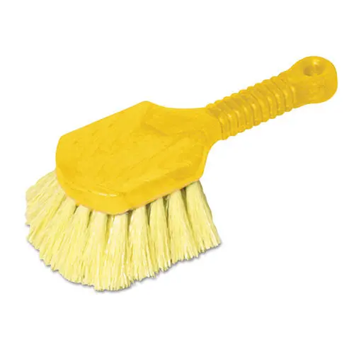 Long Handle Scrub, 8" Plastic Handle, Gray Handle W-Yellow Bristles 1