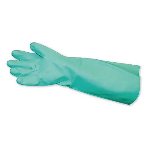 Long-Sleeve Unlined Nitrile Gloves, Powder-Free, Green, Medium, 12 Pair-Carton 1