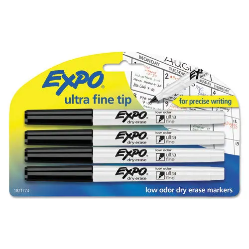 Low-Odor Dry-Erase Marker, Extra-Fine Needle Tip, Black, 4-Pack 1