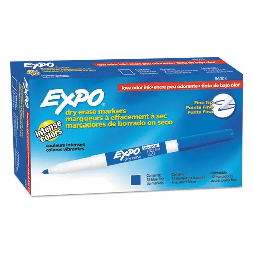 Low-Odor Dry-Erase Marker, Fine Bullet Tip, Blue, Dozen 1