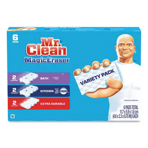 Magic Eraser Variety Pack, 4.6" X 2.3", Extra Durable; Bath; Kitchen, White, 6-Pack 1