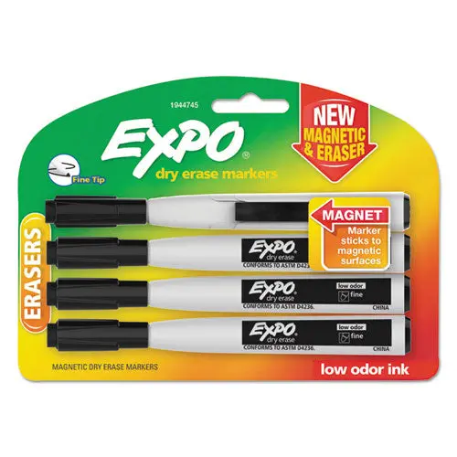 Magnetic Dry Erase Marker, Fine Bullet Tip, Black, 4-Pack 1