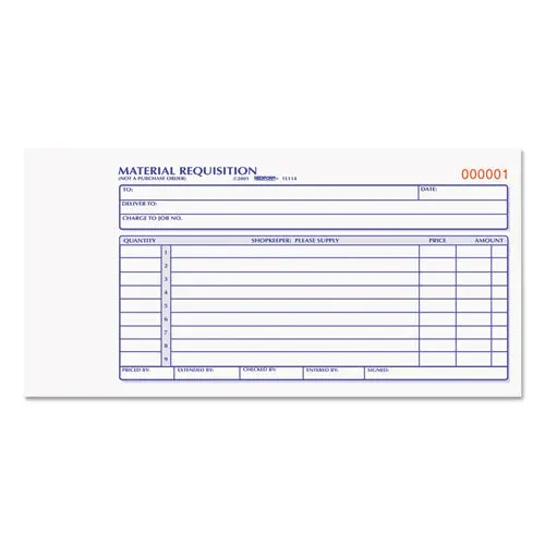 Material Requisition Book, 7 7-8 X 4 1-4, Two-Part Carbonless, 50-Set Book 1