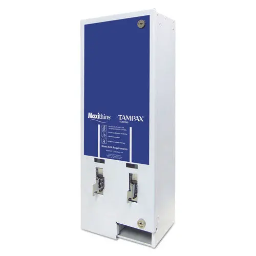 Maxithins-Tampax Dual Channel Vendor, Metal, 11 1-8 X 7 5-8 X 26 3-8, White-Blue 1