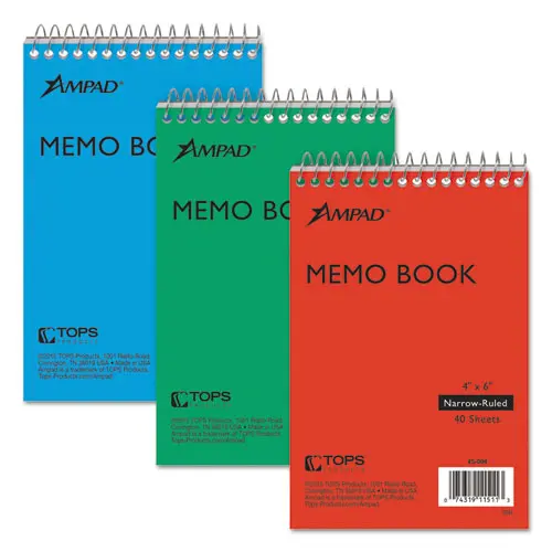 Memo Books, Narrow Rule, 6 X 4, White, 40 Sheets, 3-Pack 1