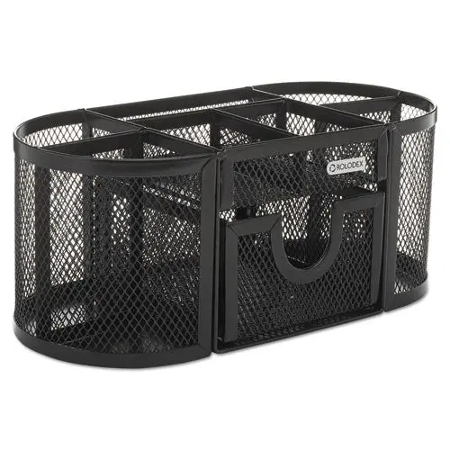 Mesh Pencil Cup Organizer, Four Compartments, Steel, 9 1-3 X 4 1-2 X 4, Black 1