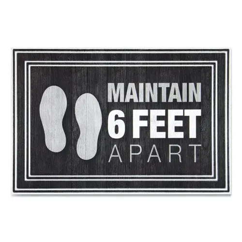Message Floor Mats, 24 X 36, Charcoal, "Maintain 6 Feet Apart" 1