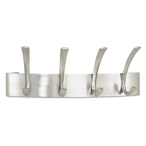 Metal Coat Rack, Steel, Wall Rack, Four Hooks, 14.25W X 4.5D X 5.25H, Brushed Nickel 1
