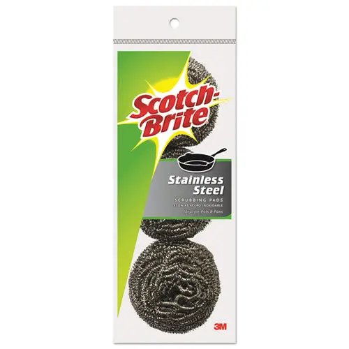 Metal Scrubbing Pads, 2 1-2" X 2 3-4", Stainless Steel, Silver, 3-Pk, 8 Pks-Ct 1