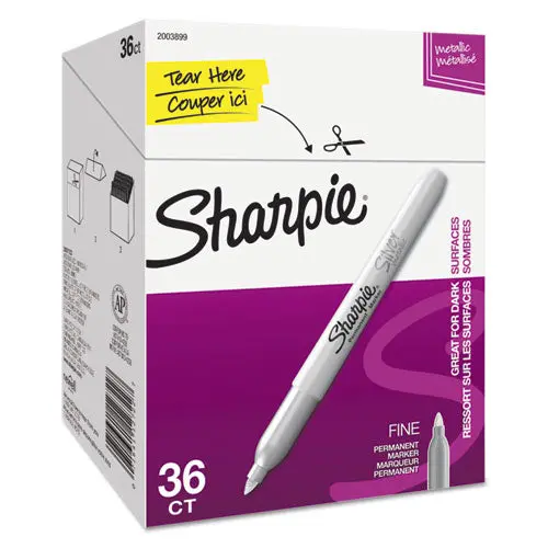 Metallic Fine Point Permanent Markers, Bullet Tip, Silver, 36-Pack 1