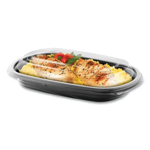 Microraves Wave Container And Dome Lid Combo, 16 Oz, 6.35 X 8.79 X 1.72, Black-Clear, 250-Carton 1